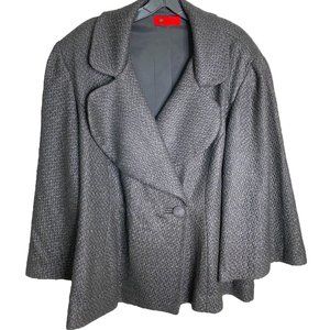 Vtg. Created By Roz Black Textured Swing Jacket Cape Style Coat Shawl Collar 22